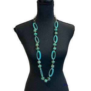 BOHEMIAN Marble turquoise circular oval chain-link long necklace